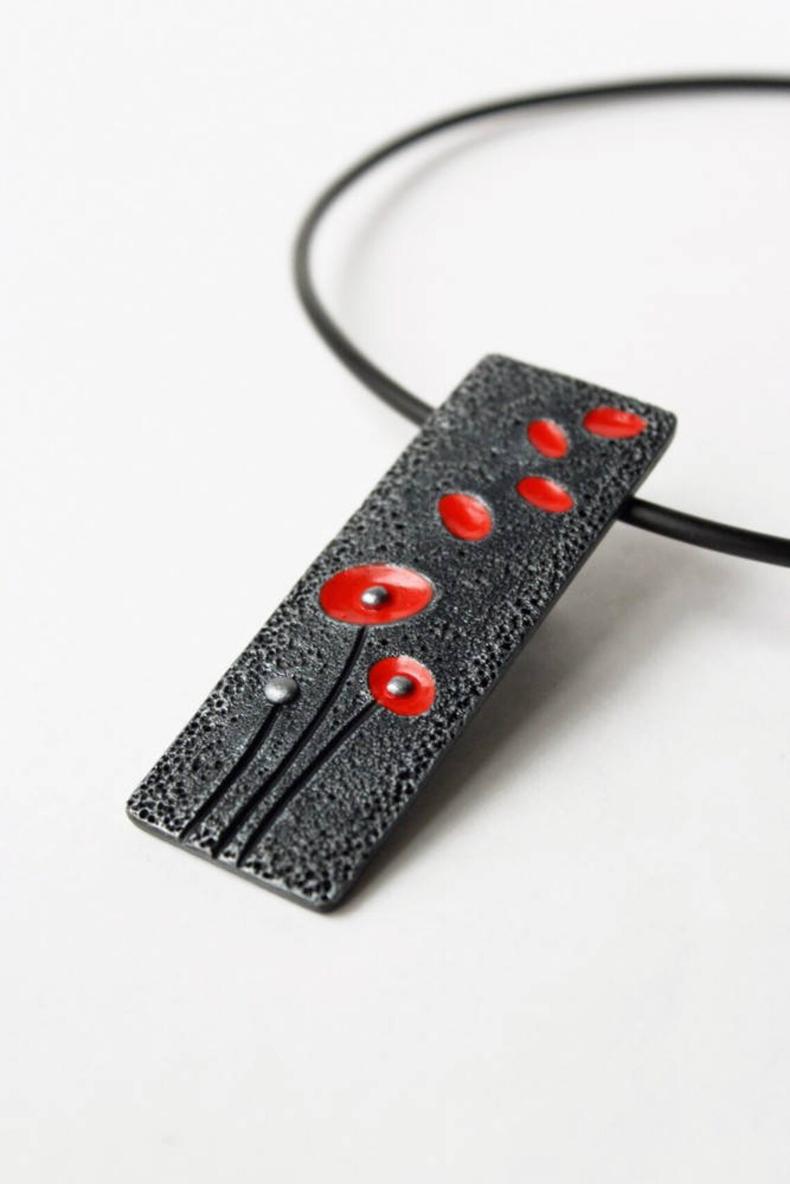 Polymer Clay Jewelry Pendant Necklace Red Flower Poppy Etsy