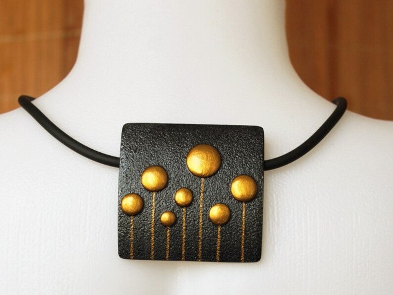 Polymer Clay Jewelry Pendant Necklace Blue Gold Colourful Etsy