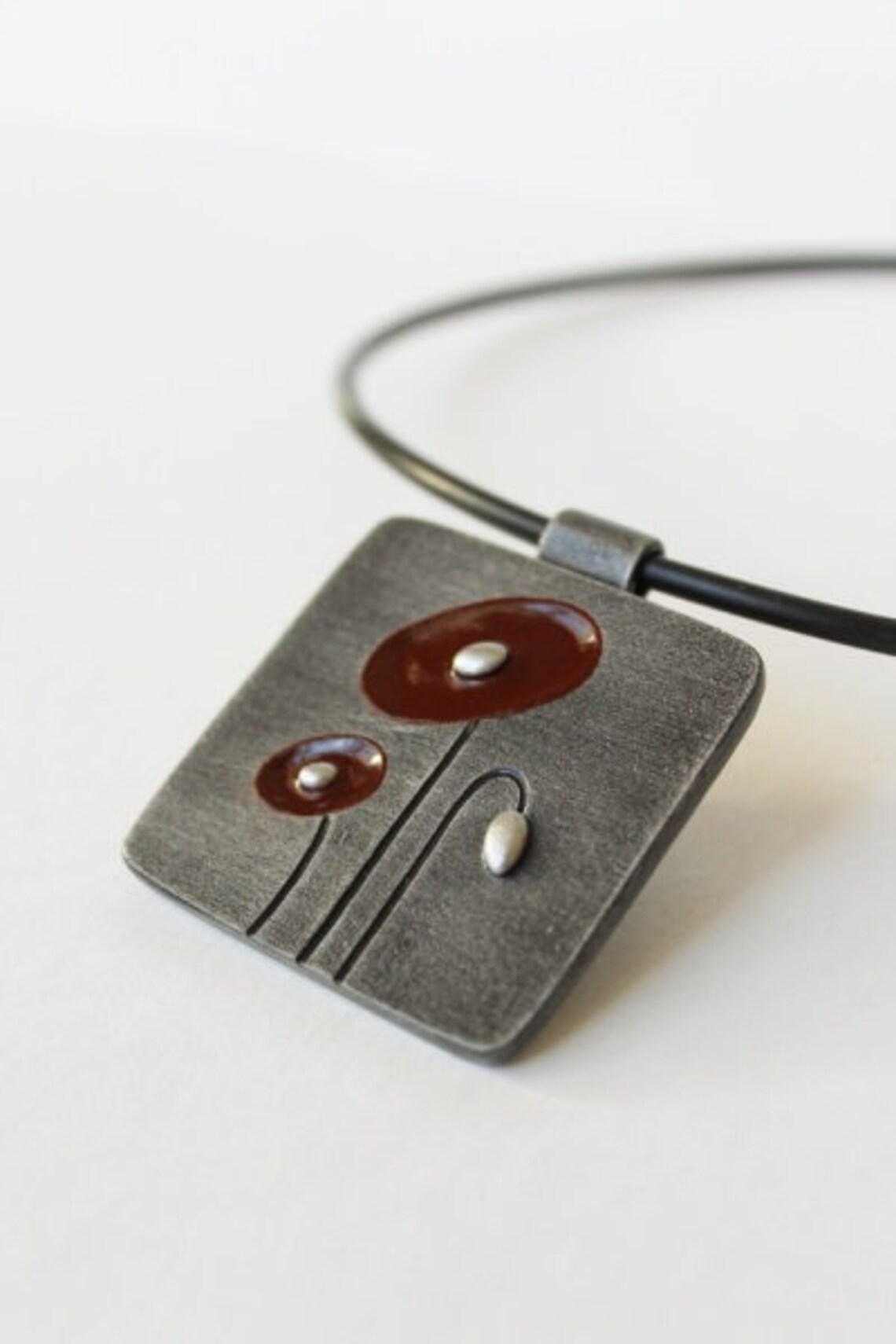 Polymer Clay Jewelry Pendant Necklace Burgundy Flower Poppy Etsy