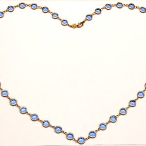 Necklace, Austrian Crystal, Gold Plated, Bezel Setting, Azure/Sky Blue Stones, Genuine Austrian Crystal Necklace, FREE SHIPPING