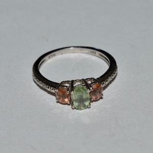 Multi Stone Sterling Ring, Peridot and Topaz Gemstones, 925 Statement Ring, Size 6 Cocktail Ring, Conversation Ring, Birthstone Ring