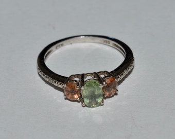Multi Stone Sterling Ring, Peridot and Topaz Gemstones, 925 Statement Ring, Size 6 Cocktail Ring, Conversation Ring, Birthstone Ring