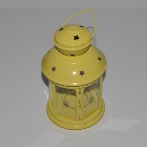Vintage Ikea Candleholder Lantern, Yellow Enamel w Glass Panels and Starburst Design, 1999 Ikea Votive Candlestick, Ikea Sweden Modern Decor