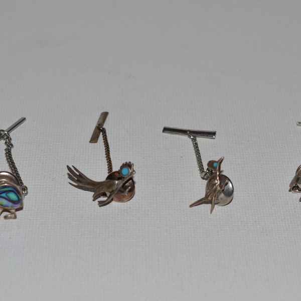 Sterling Silver Tie Tack, Southwestern Lapel Pin, Men's Jewelry, Gift for Him, Kiwi Tie Tack,  Roadrunner Tie Tack, Thunderbird Tie Tack