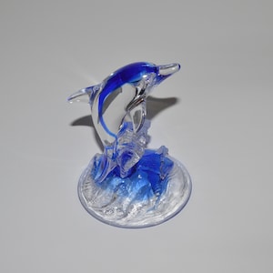 Crystal D&#39;Arques Glass Dolphin Figurine,  Dolphin Paperweight,  Dolphin Glass Statuette, Desk Mantle Glass Decor, Made In France, Blue Glass