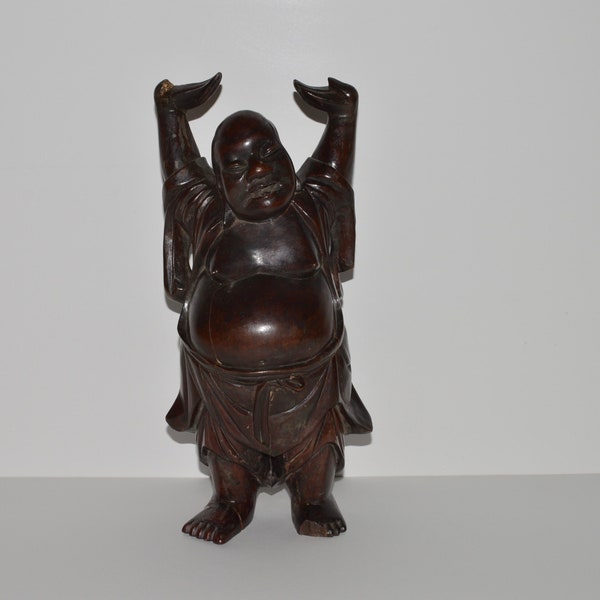 Wooden Laughing Buddha Statue, Wood Buddha Carving, Laughing Buddha Statuette, Hotei Buddha Statue, Lucky Buddha Statue, Hand Carved Buddha