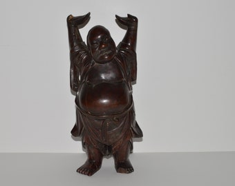 Wooden Laughing Buddha Statue, Wood Buddha Carving, Laughing Buddha Statuette, Hotei Buddha Statue, Lucky Buddha Statue, Hand Carved Buddha