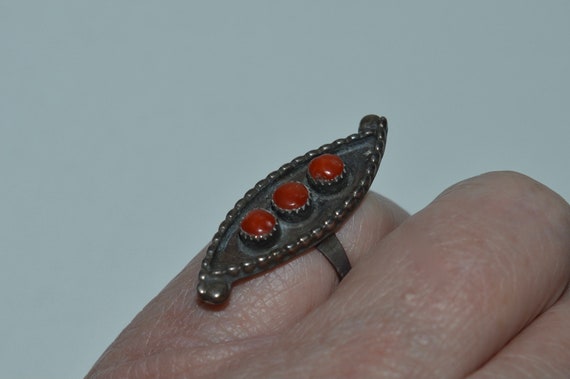 Sterling Red Coral Ring, Multi Stone Red Coral Sh… - image 3