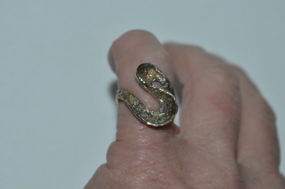 Sterling Modernist Ring, Mid Century Modern Silve… - image 1