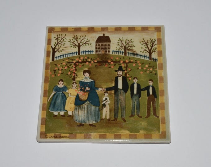 Primitive Tile Carol Endres Folk Art Tile, Otagiri Japan 6 Inch Decorative Tile With ...