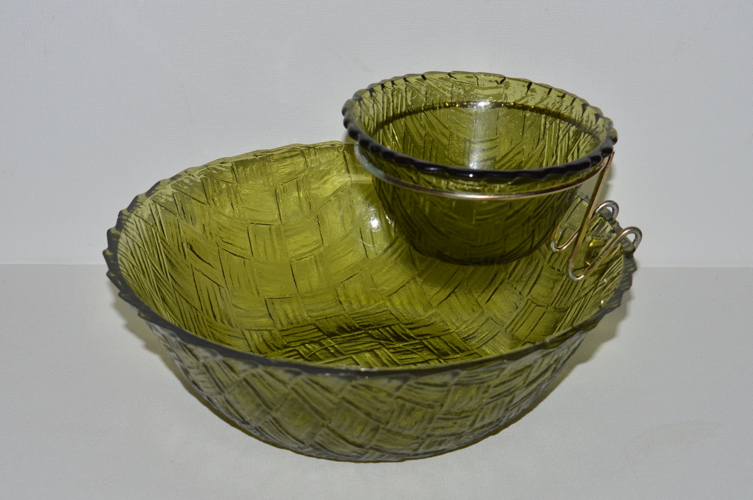 Green Glass Chip and Dip Set Vintage Indiana Glass 1950s Etsy