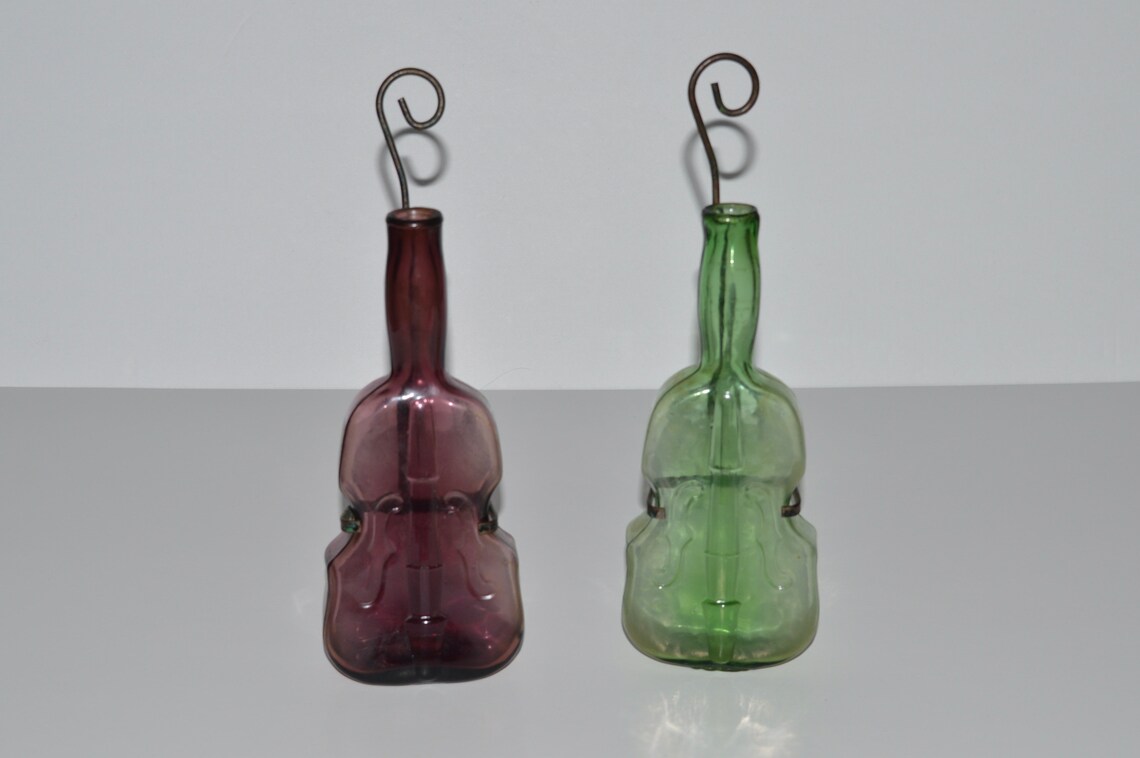 Glass Violin Bottles with Hangers Violin Shaped Decor Green Etsy