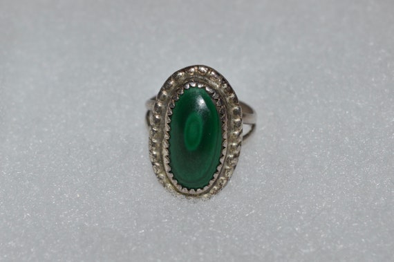 Sterling Malachite Ring, Chunky Silver Ring w Gre… - image 4