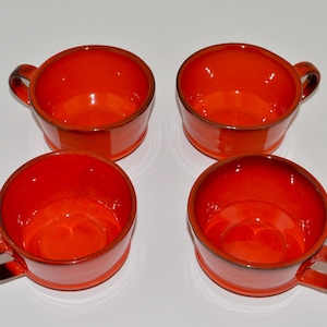 Metlox Poppytrail Mugs, Set of 4 Red Orange Cups, Metlox California Pottery Mug Set, Mid Century Drip Glaze Pottery, Coffee Cups Gift