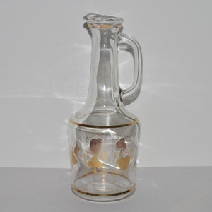 Mid Century Glass Decanter w Gold Card Suits, Glass Whiskey Jug, Bar Decor Bottle, Vintage Decorated Glass Decanter, Poker Room Decor