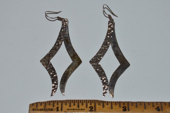 Hammered Sterling Silver Earrings, Sterling Long … - image 8