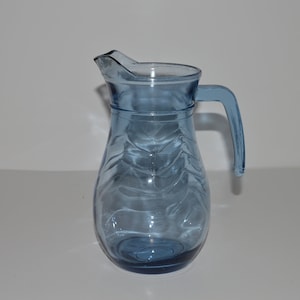 Vintage Blue Glass Table Water Pitcher, Pressed Glass Wave Pattern Pitcher, Glass Serving Juice Carafe Pitcher, VTG Serveware