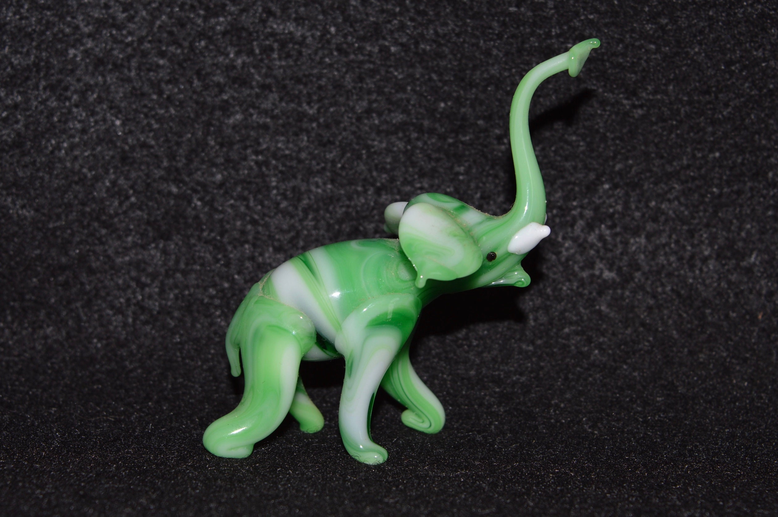 Miniature Glass Elephant Figurine Green Hand Blown 50