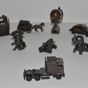 Tiny Figurine Metal Pencil Sharpeners, Metal Miniatures, Hong Kong Collectibles, Pencil Sharpener Toys, Cannon Animal Globe VW Bug Choice