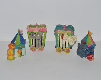 Circus Figurines, Cake Toppers, Vintage Circus Train Miniatures, Lions Hippo Elephants, Childrens Decor, Circus Themed Miniature Decorations