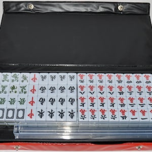 Travel Mah Jong Game w Red Vinyl Snap Case, New Old Stock, Mahjong Tile Game, Game w Travel Case, Three Trays, Complete Set of Mahjong Tiles