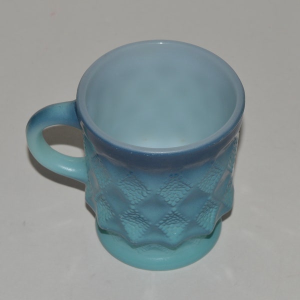 Vintage Anchor Hocking Fire King Blue Kimberley Retro Glass Mug, Fire King Coffee Cup, Blue with White Glass and Textured Diamond Design