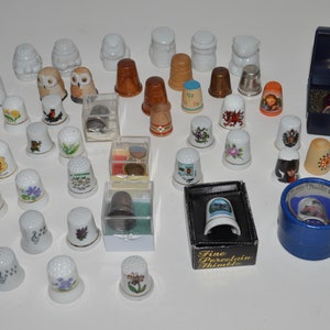 Vintage Thimble Collection, Thimble Figurines, Thimble Souvenirs, Lot of 45+ Collector Thimbles, Bone China Wood etc,  Instant Collection