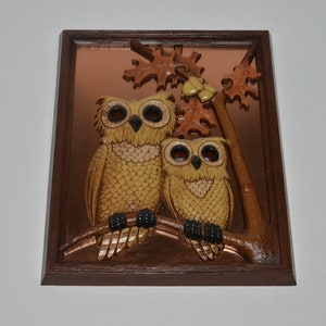 Coppercraft Guild Owl Wall Hanging, Owls on Branch,  Retro Owl Decor,  Copper Art Wall Decor,  Framed 3D Owl Copper Wall Plaque