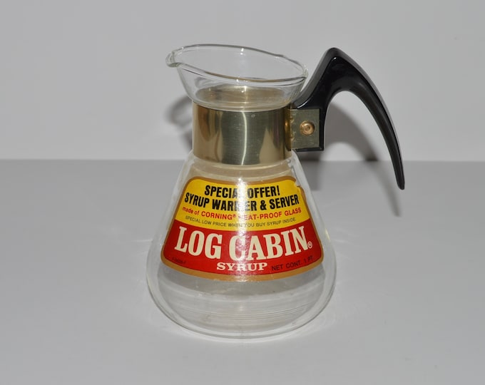 Vintage Log Cabin Syrup Server, Glass Syrup Warmer Pourer, General