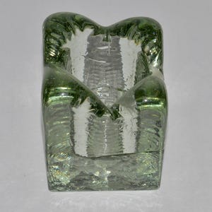Blenko Glass Ice Cube Candleholder, Chunky Art Glass Candle Holder, Square w Ripples and Irregular Top, Collectible Blenko Candlestick