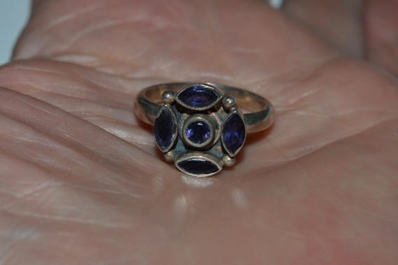 Multi Stone Ring, Dark Blue Violet Gemstone Conve… - image 8