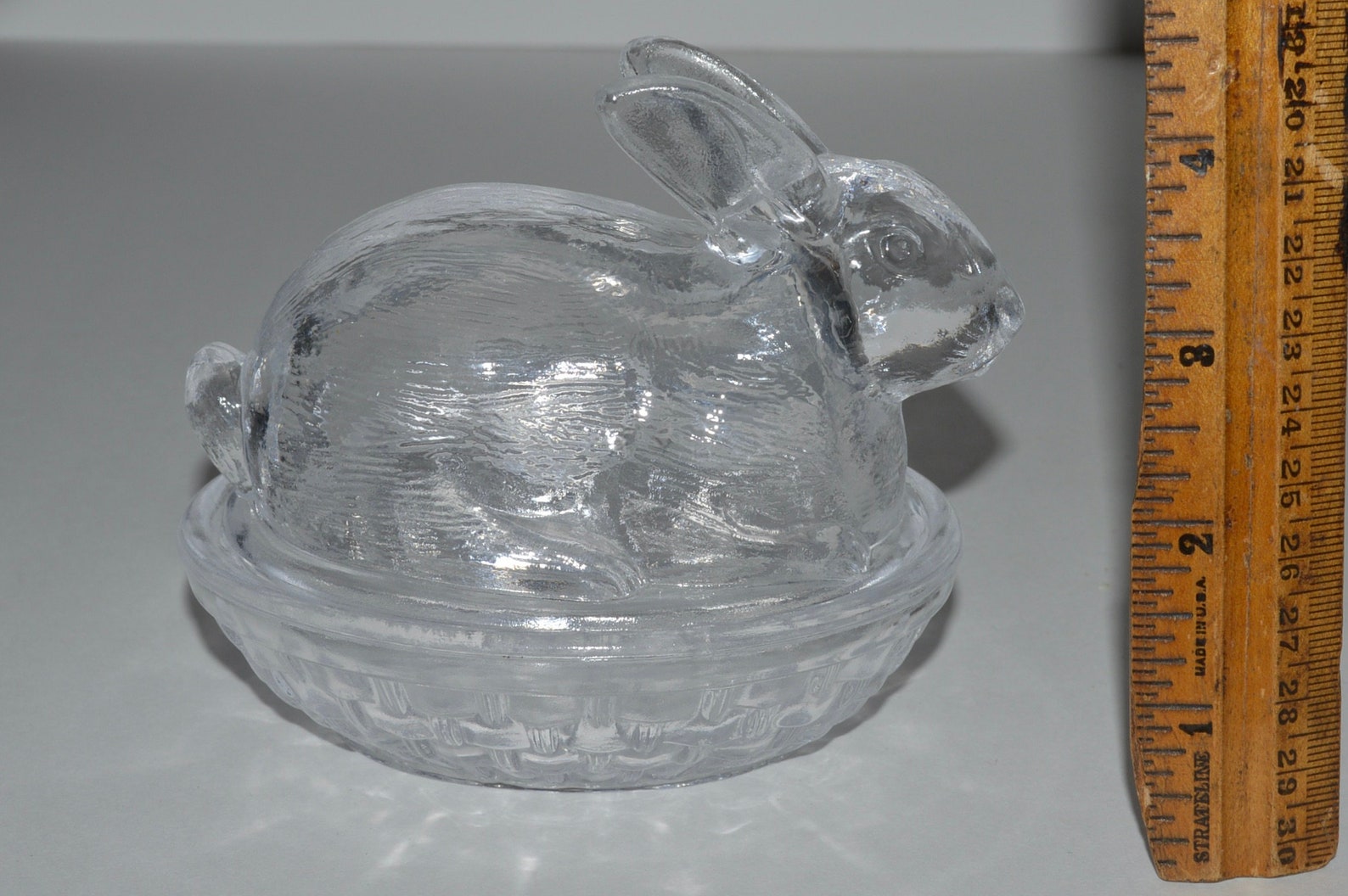 Vintage Clear Glass Bunny on Nest Bunny Basket Trinket Dish Etsy