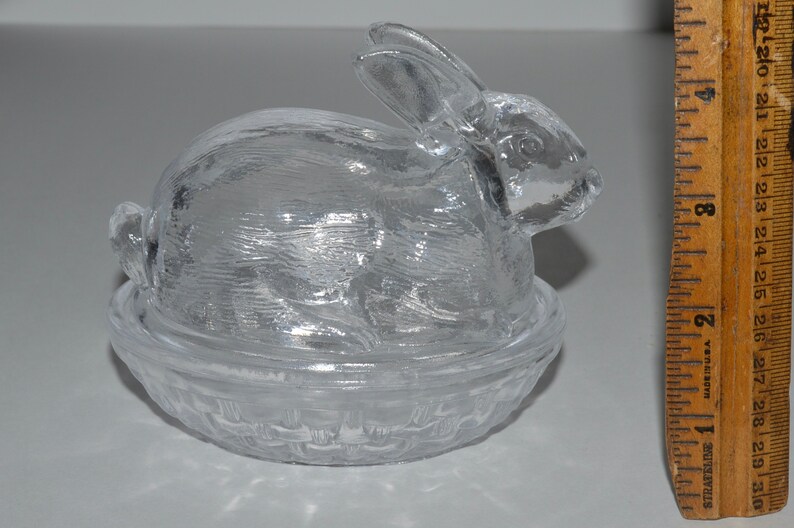 Vintage Clear Glass Bunny on Nest Bunny Basket Trinket Dish Etsy