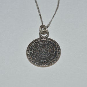 Aztec Calendar Pendant Necklace Mexico Taxco Sterling Silver Aztec