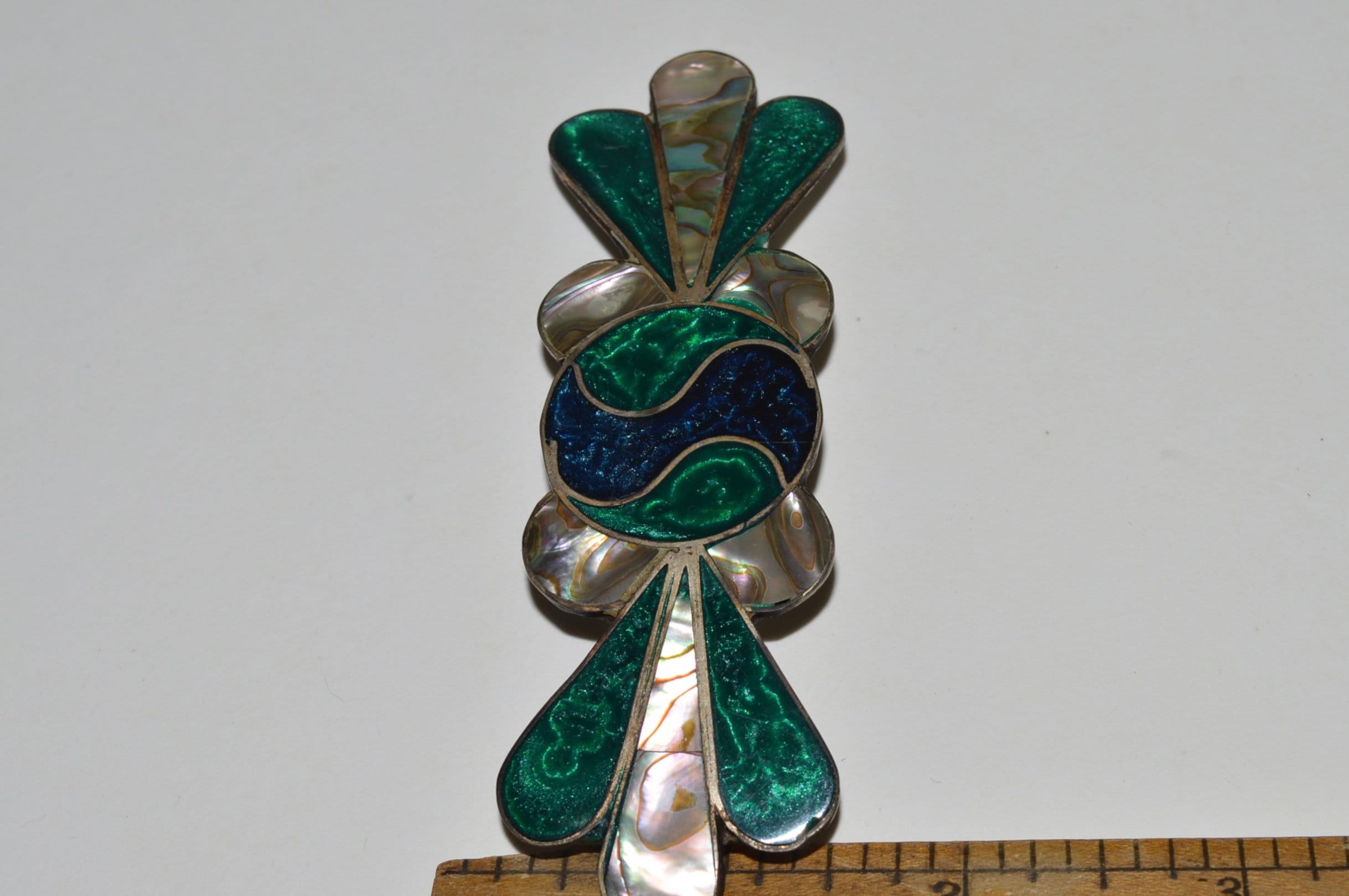 Vintage Abalone Shell & MOP Inlay Hair Barrette Artisanal Shell Abalone Hair Clip Barrette Inlay MOP Vintage  main image 3