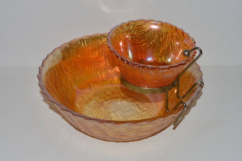Amber Glass Chip and Dip Set Vintage Indiana Glass 1950s Etsy