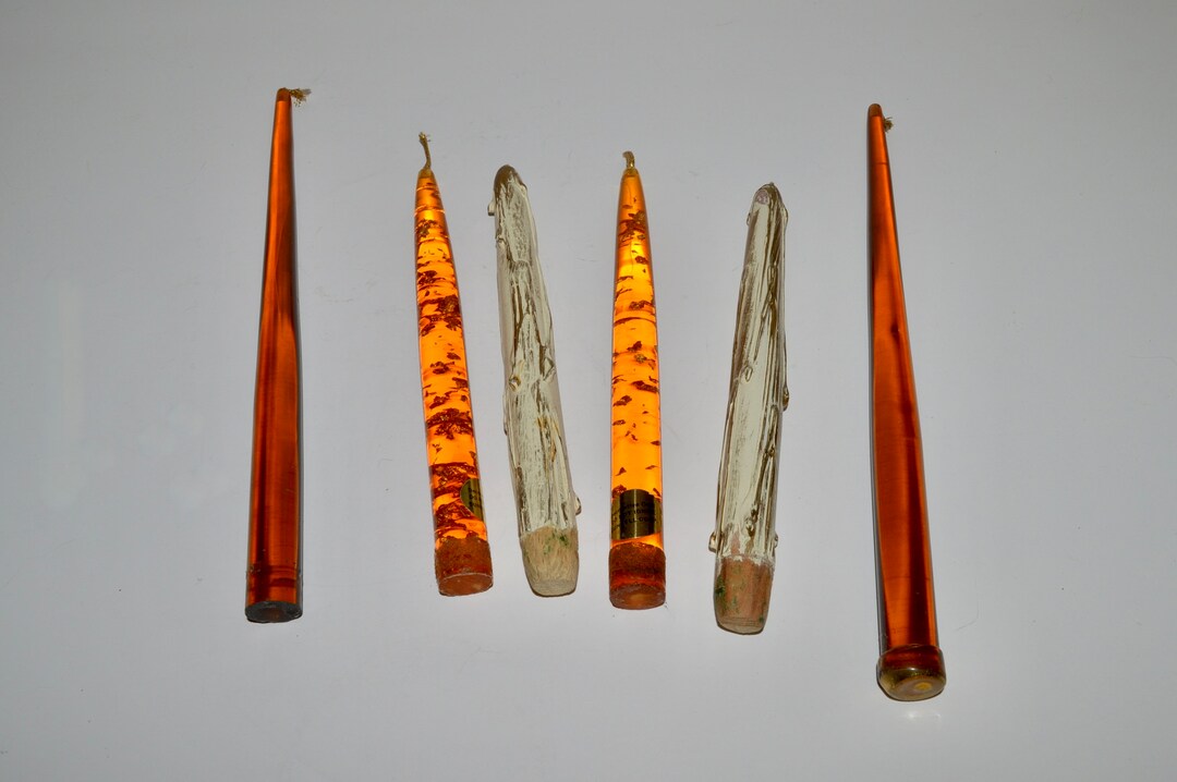 Vintage Lucite Faux Candles Xmas Decor, Gold Leaf Candles, Mid Century