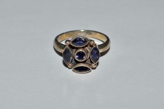 Multi Stone Ring, Dark Blue Violet Gemstone Conve… - image 1