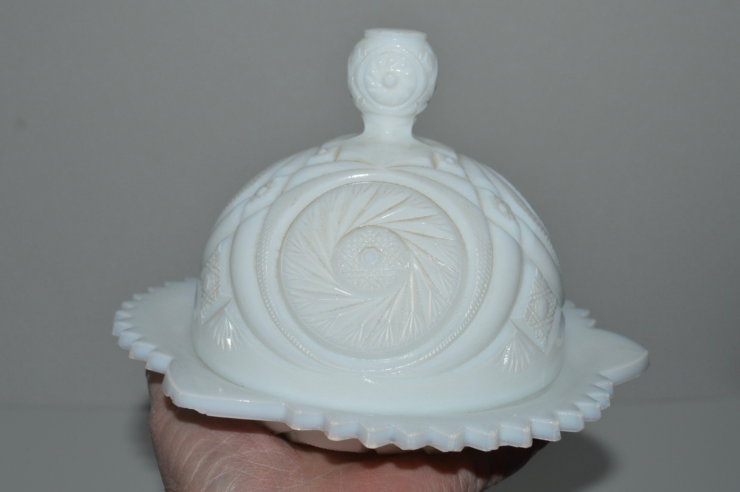 Home & Living Butter Cheese Server Milk Glass Sunburst Serving Dish