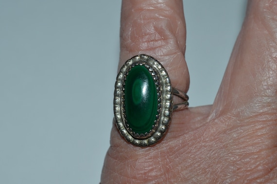 Sterling Malachite Ring, Chunky Silver Ring w Gre… - image 1