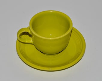 Fiesta Lemongrass Chartreuse Cup and Saucer, Homer Laughlin Fiesta Line, Collectible Ceramics, Retro Modern Pottery Mug, Green HLC Fiesta