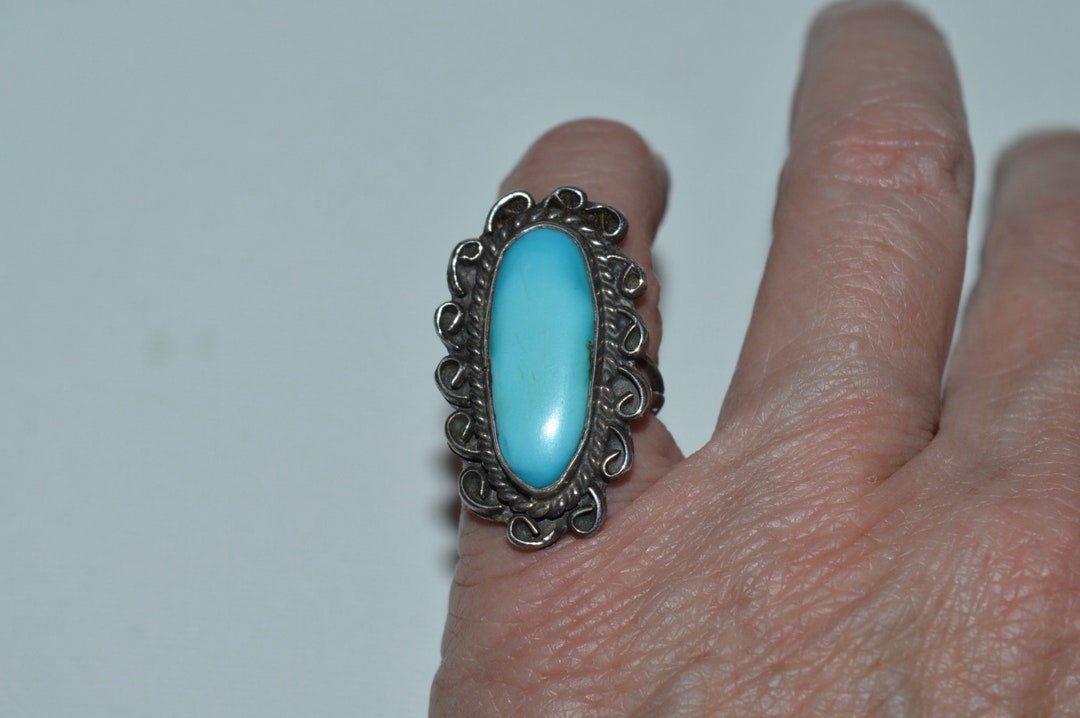 Large Sterling Turquoise Pinky Ring Impressive Silver Etsy