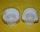 Fenton Silver Crest Top Hat, Pair of Glass Top Hats, Silvercrest 2 Tone Glass, Fenton Ruffled Edge Top Hat Candle Holder, White Clear Fenton