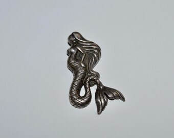 Sterling Silver Mermaid Pendant, Mermaid Jewelry, Mermaid Charm, Fantasy Jewelry, Marked 925 Large Mermaid Pendant for Necklace