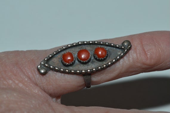 Sterling Red Coral Ring, Multi Stone Red Coral Sh… - image 2