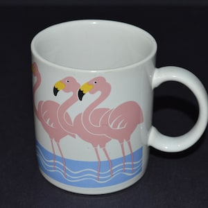 Japan Flamingo Mug, Japan Ceramic Flamingo Coffee Cup, Pink Flamingos Blue Water Graphic Design, Coffee Mug Gift, Flamingo Kitchen Decor