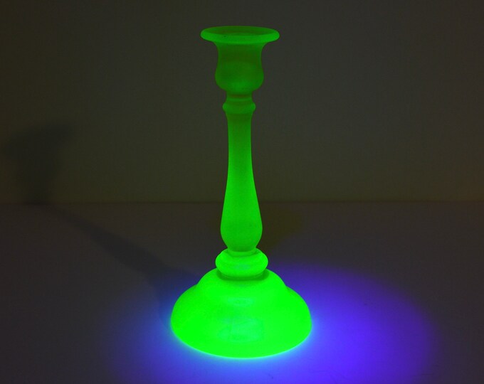 Uranium Glass Candlestick, Glowing Glass Candle Holder, Yellow Uranium