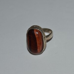 Dark Tigers Eye Statement Ring,  Sterling Tiger Eye  Ornate Ring,  925 Tigers Eye Chunky Ring, Big Sterling Statement Ring, Size 7.25 Ring