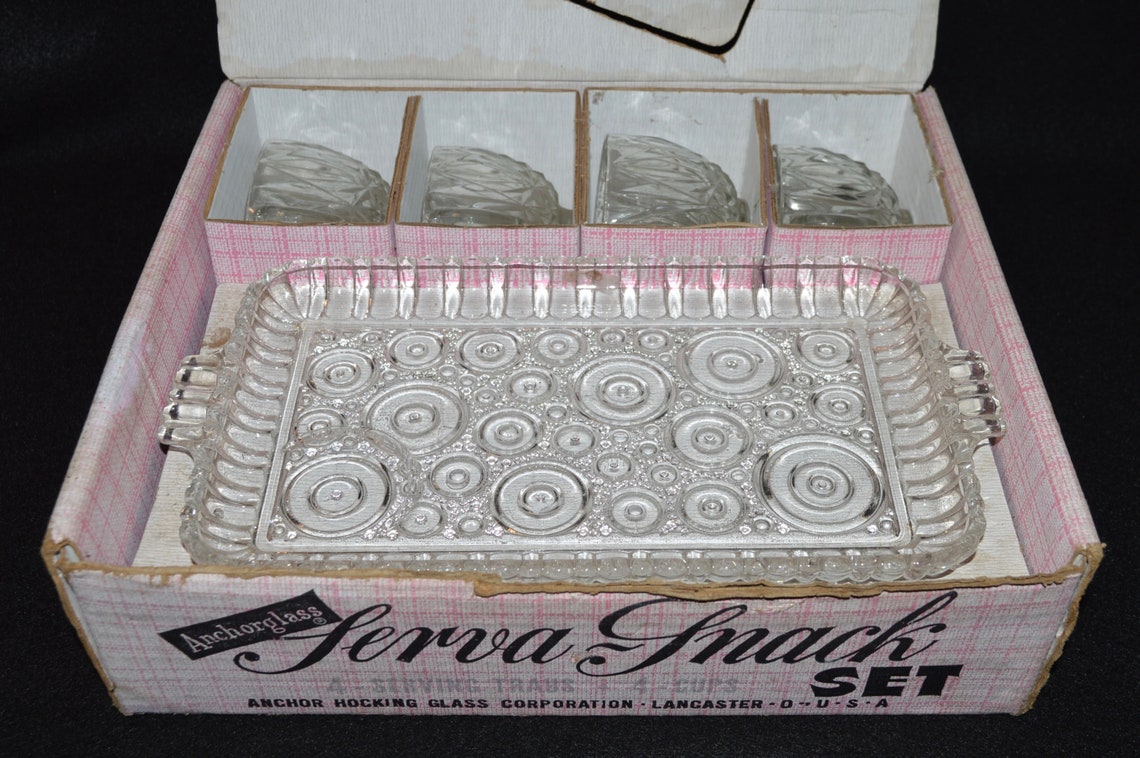 Anchor Glass Serva Snack Set Vintage Anchor Hocking Glass Etsy
