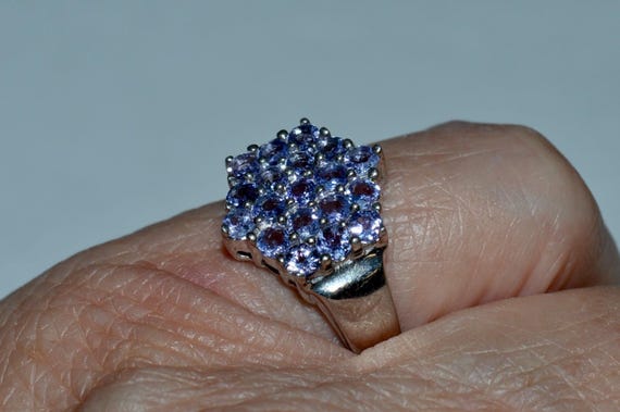 Sterling Tanzanite Cluster Ring, Hexagonal Cockta… - image 7